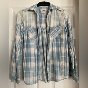 Express Light Blue and White Plaid Button-Down Shirt